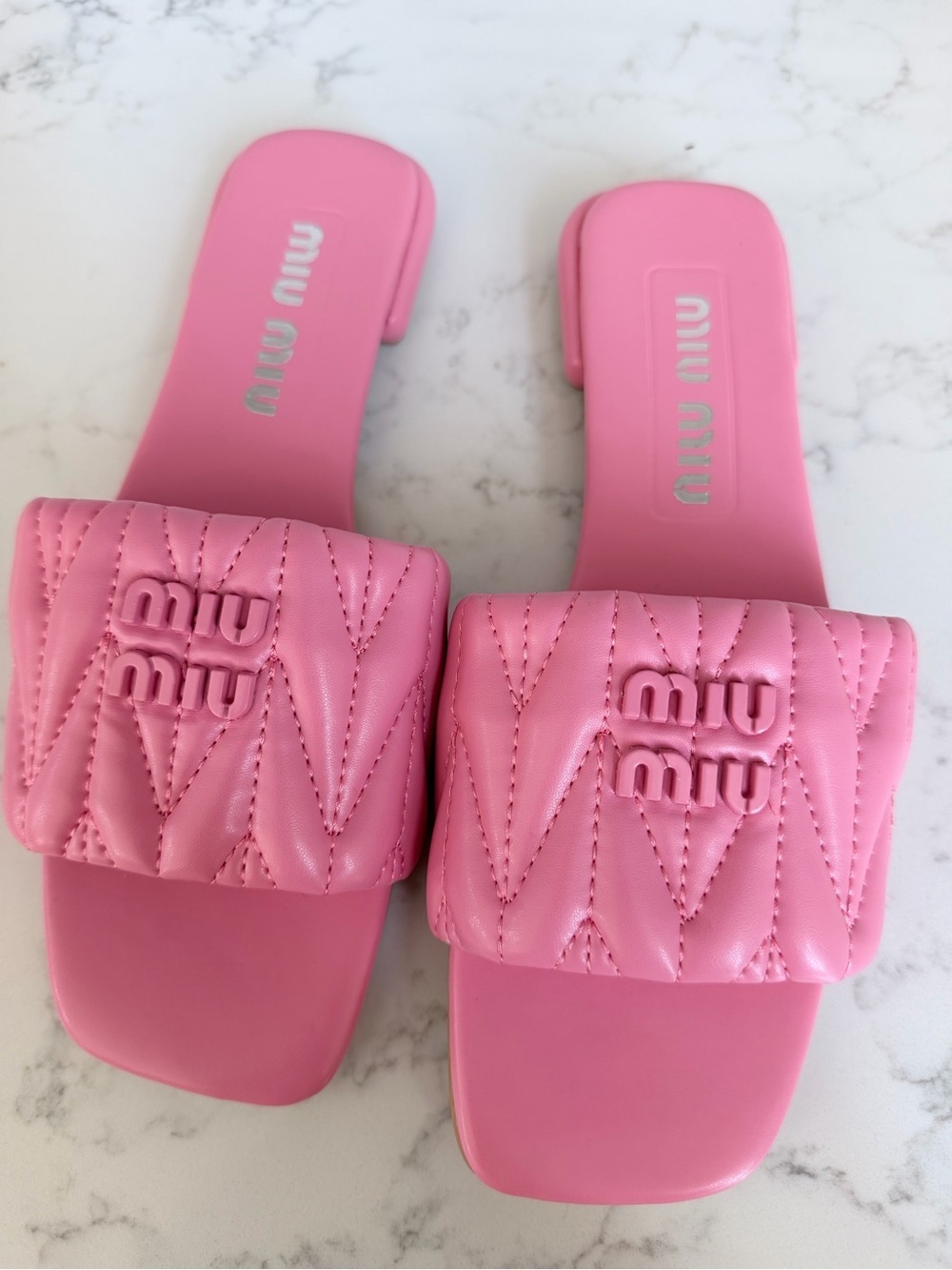 Miu Miu Quilted Logo Slide Sandals in Pink size 7 - Picture 6 of 8